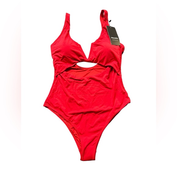 MEYEEKA one piece high cut sides cheeky swimsuit V front Push Up Swimwear NWT - Picture 2 of 11